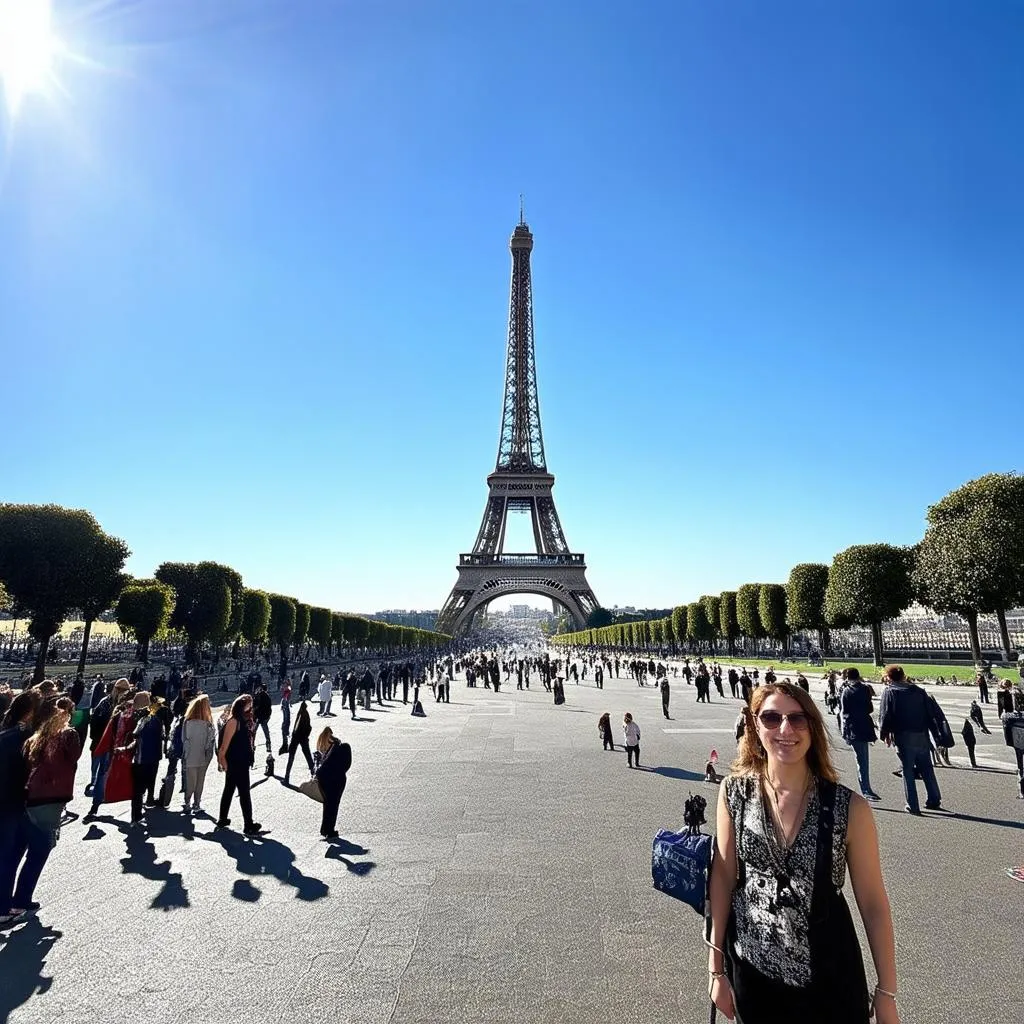 Eiffel Tower with Tourists